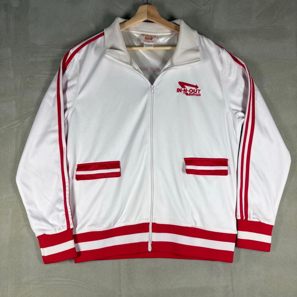 In-N-Out Burger Track Jacket Mens XL White Red Full Zip Employee Uniform